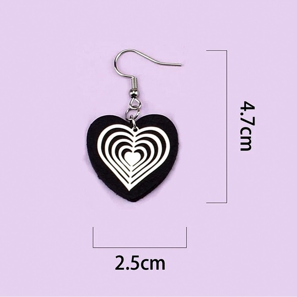 Any 4/$25! Black Foam Hearts w/Silver Laser Cut Overlay Drop Earrings - Picture 4 of 6